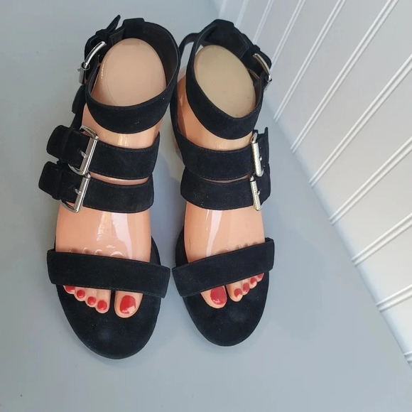 Rebecca Minkoff Women's Black Suede Strap Sandals Block Heel Size 9 M - Picture 10 of 10